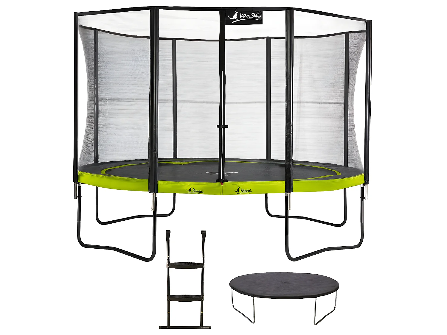 Kangui - Trampoline de jardin 365 cm + filet de sécurité + échelle + bâche de protection | PUNCHI Vert 360