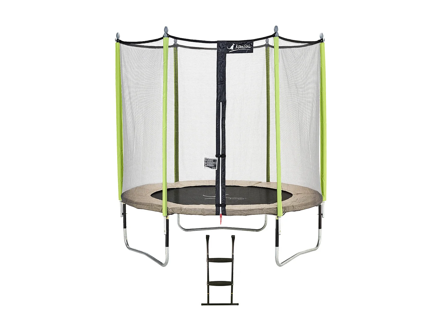 Kangui - Trampoline de jardin 244 cm + filet de sécurité + échelle JUMPI Taupe/Vert 250