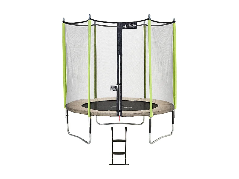 Kangui - Trampoline de jardin 244 cm + filet de sécurité + échelle JUMPI Taupe/Vert 250