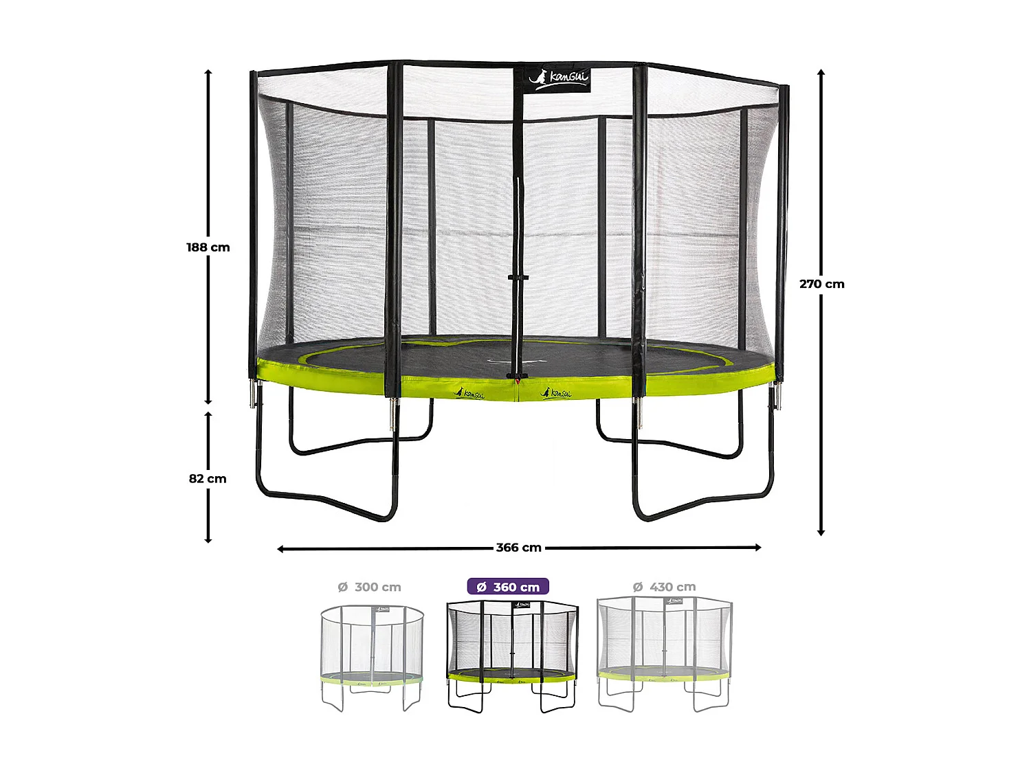 Kangui - Trampoline de jardin 365 cm + filet de sécurité | PUNCHI Vert 360