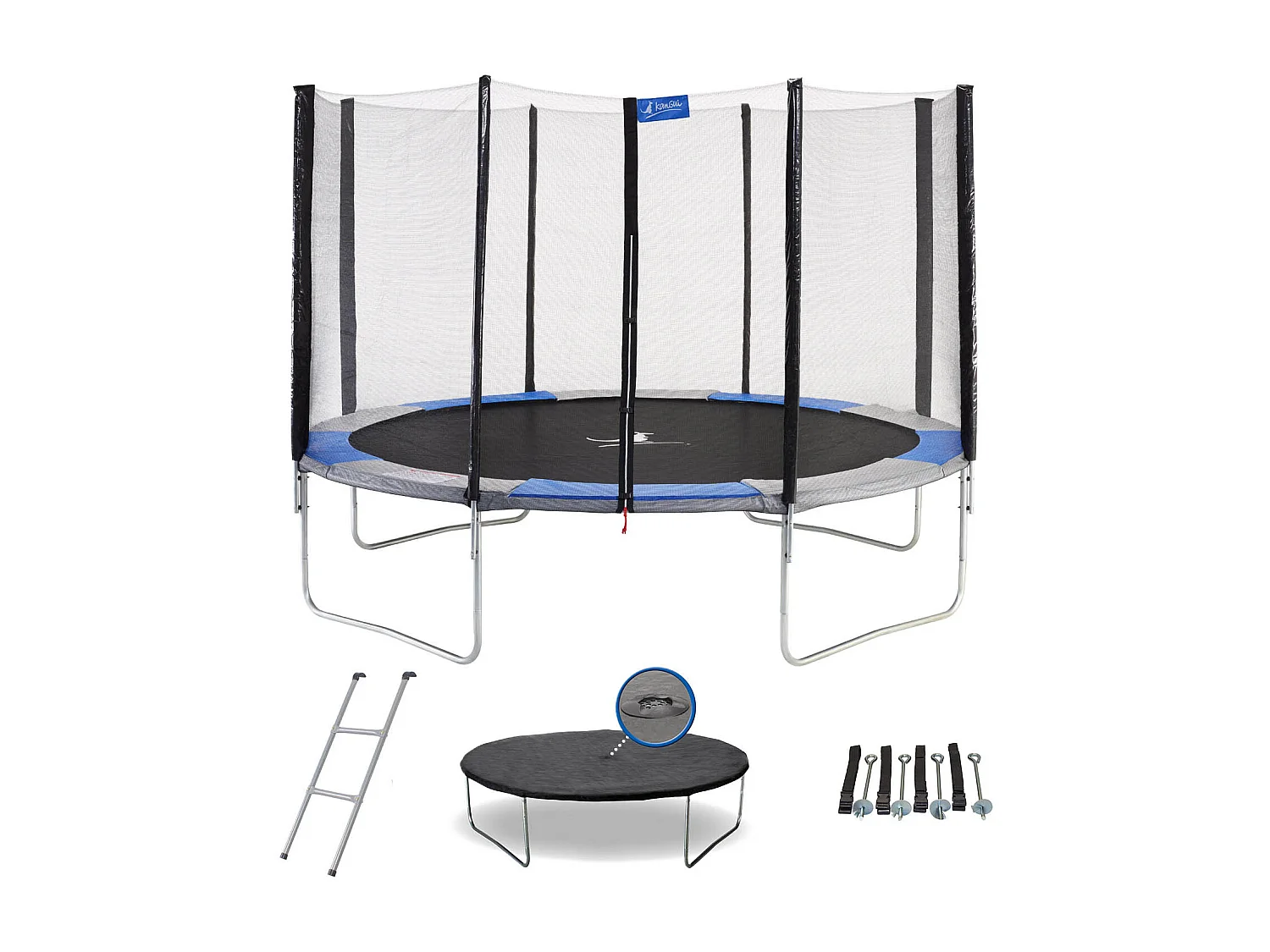 Kangui - Trampoline rond Ø360cm avec filet, échelle, bâche et kit d'ancrage - RALLI 360