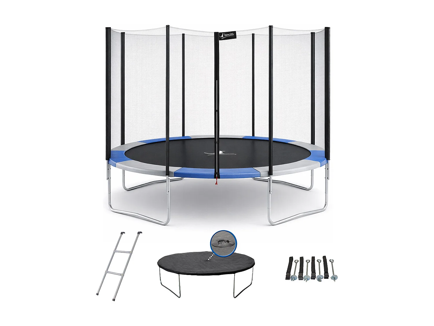 Kangui - Trampoline rond Ø360cm avec filet, échelle, bâche et kit d'ancrage - RALLI 360