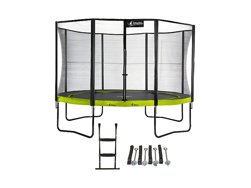 Kangui - Trampoline de jardin rond 430 cm + filet de sécurité + échelle + kit ancrage | PUNCHI Vert 430