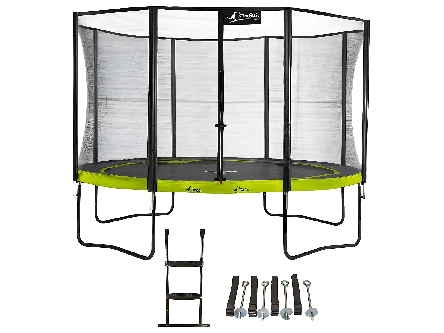 Kangui - Trampoline de jardin rond 430 cm + filet de sécurité + échelle + kit ancrage | PUNCHI Vert 430