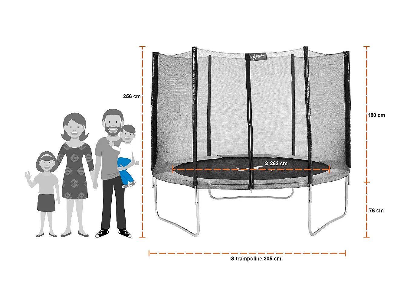 Kangui - Trampoline rond Ø300cm avec filet, échelle, bâche et kit d'ancrage - RALLI 300