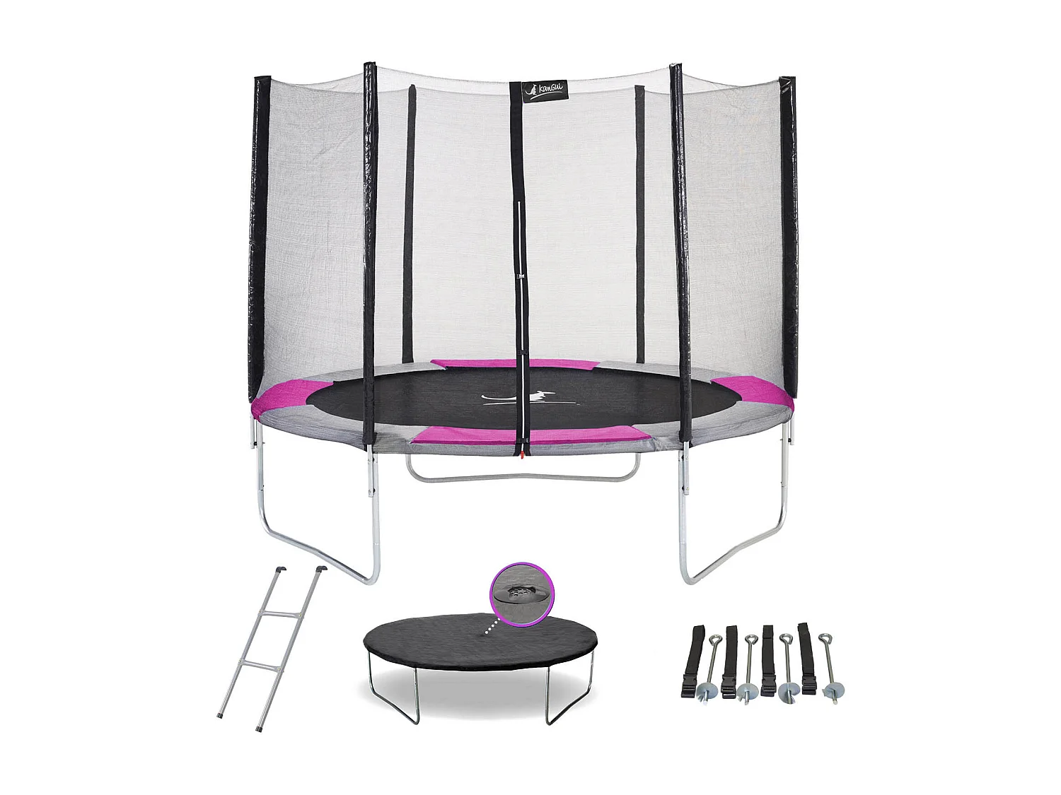 Kangui - Trampoline rond Ø300cm avec filet, échelle, bâche et kit d'ancrage - RALLI 300