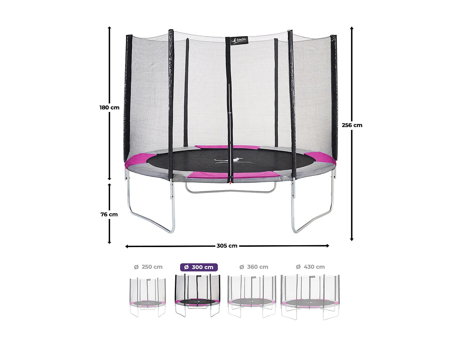 Kangui - Trampoline rond Ø300cm avec filet, échelle, bâche et kit d'ancrage - RALLI 300