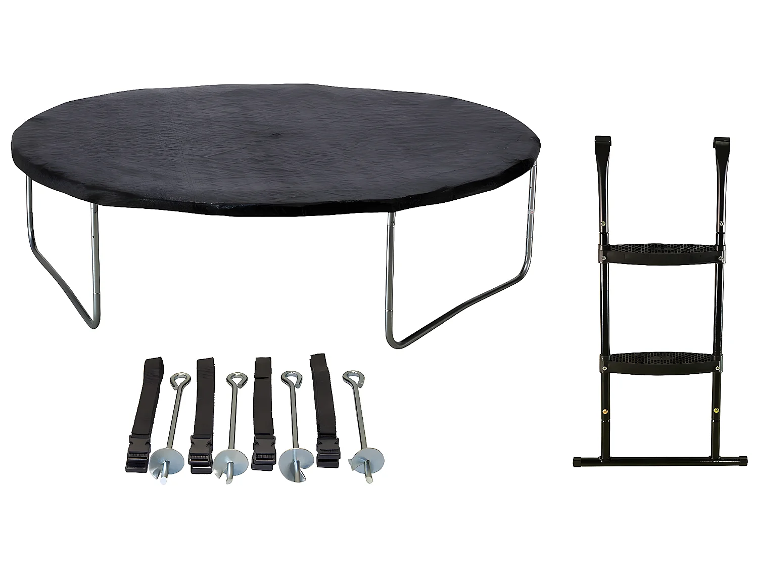 Kangui - Trampoline de jardin 365 cm + filet + échelle + bâche + kit d'ancrage  JUMPI Taupe/Vert