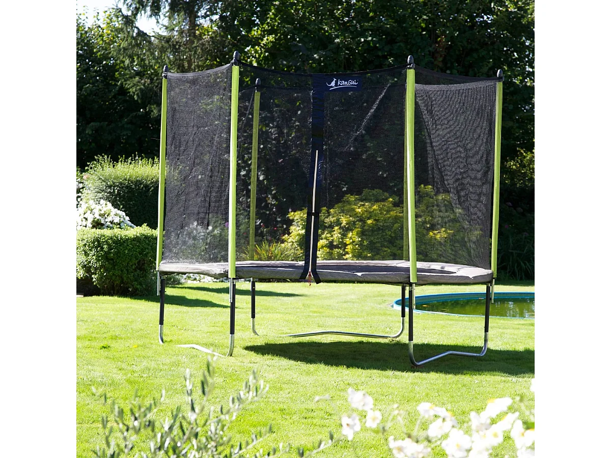 Kangui - Trampoline de jardin 244 cm + filet de sécurité JUMPI Taupe/Vert 250