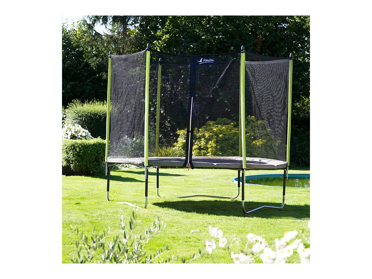 Kangui - Trampoline de jardin 244 cm + filet de sécurité JUMPI Taupe/Vert 250