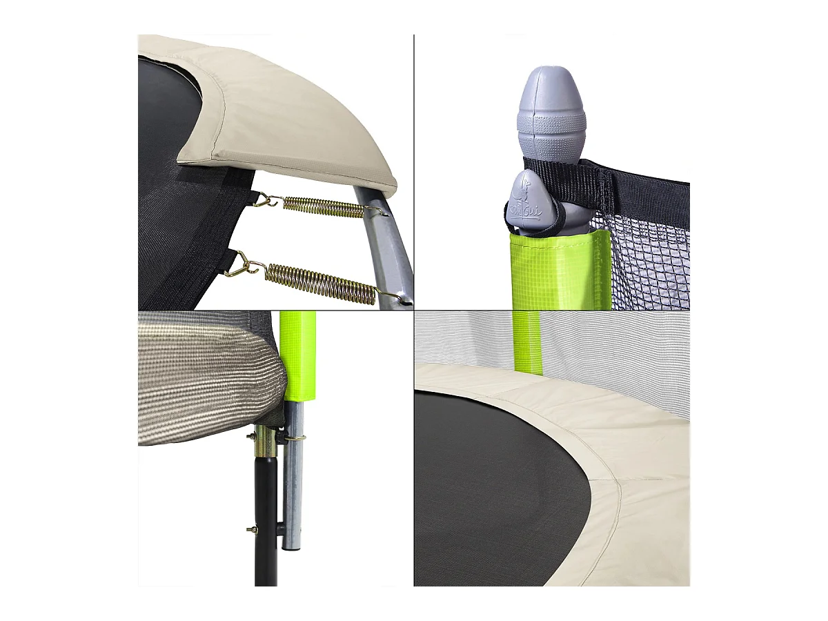 Kangui - Trampoline de jardin 244 cm + filet de sécurité JUMPI Taupe/Vert 250