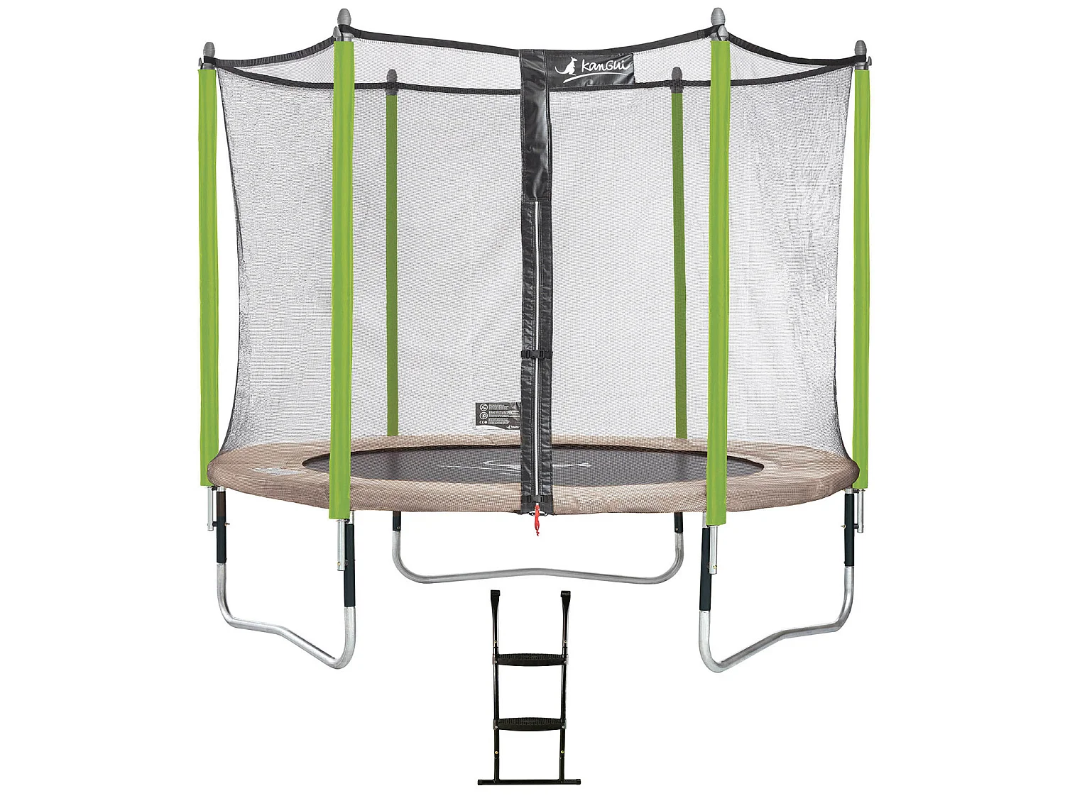 Kangui - Trampoline de jardin 305 cm + filet de sécurité + échelle  JUMPI Taupe/Vert 300. Trampoline certifié par le CRITT sport & loisirs