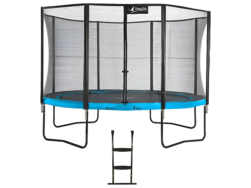 Kangui - Trampoline de jardin rond 430 cm + filet de sécurité + échelle | PUNCHI Bleu 430