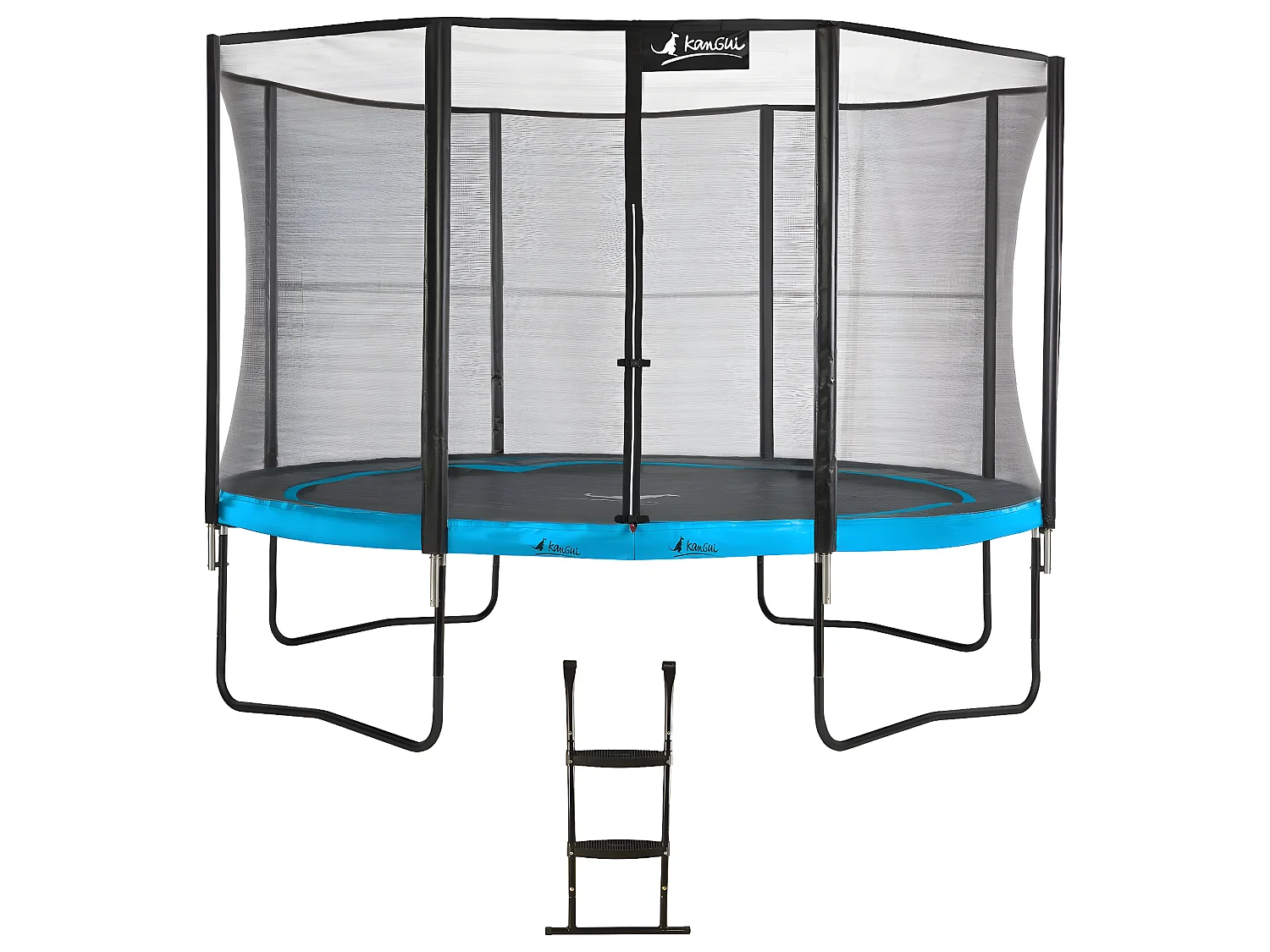 Kangui - Trampoline de jardin rond 430 cm + filet de sécurité + échelle | PUNCHI Bleu 430