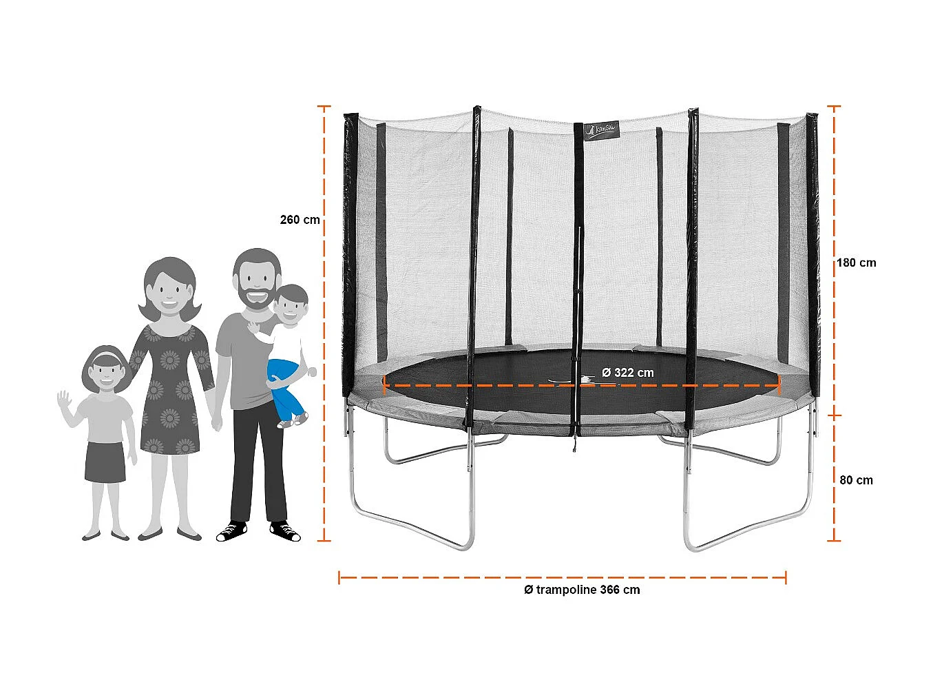 Kangui - Trampoline rond Ø360cm avec filet de sécurité - RALLI 360