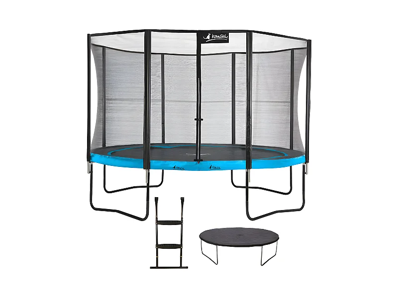 Kangui - Trampoline de jardin rond 430 cm + filet de sécurité + échelle + bâche de protection | PUNCHI Bleu 430