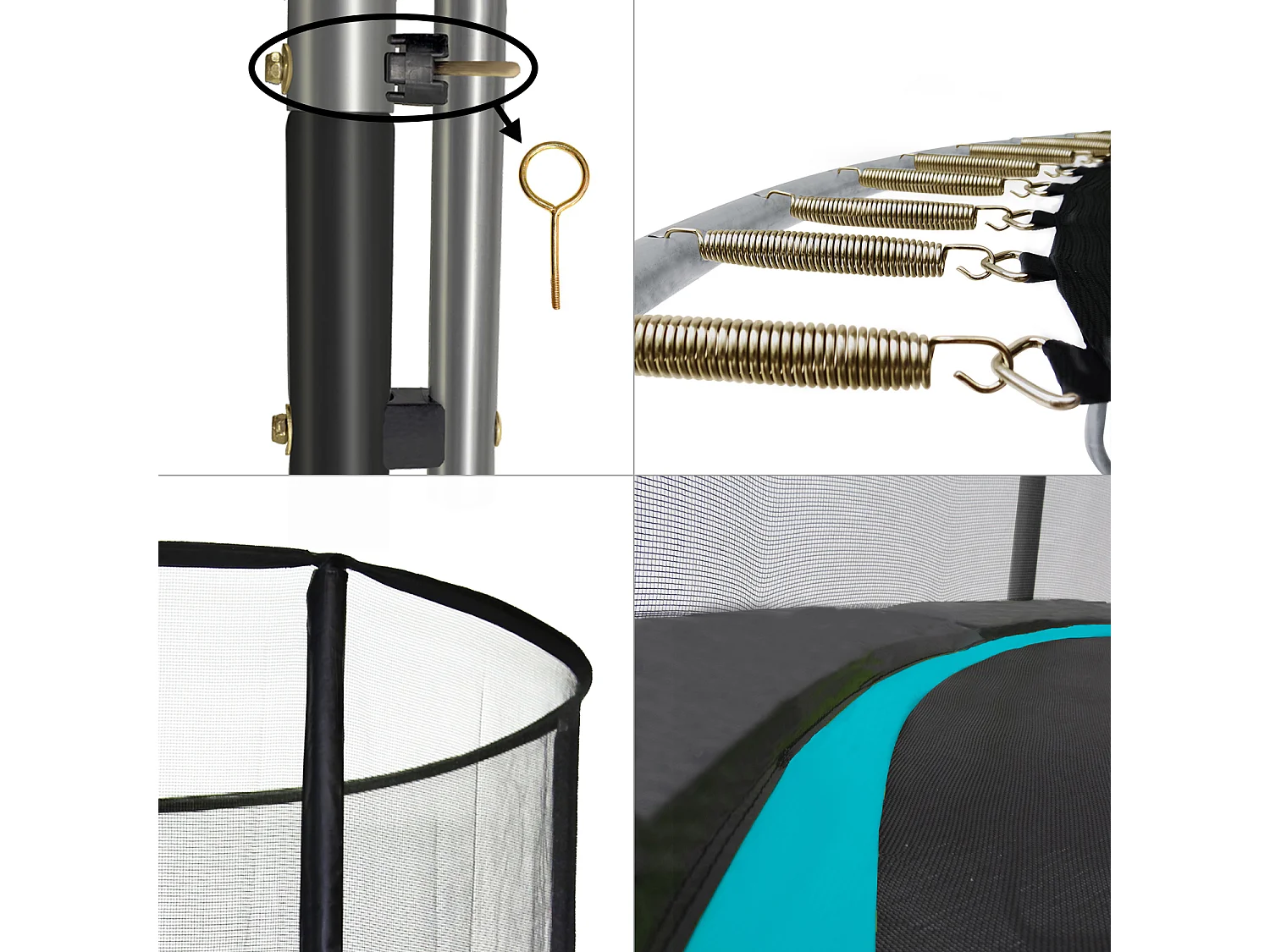 KANGUI Trampoline de jardin rond 430 cm + filet de sécurité + échelle + bâche de protection - PUNCHI Bleu 430