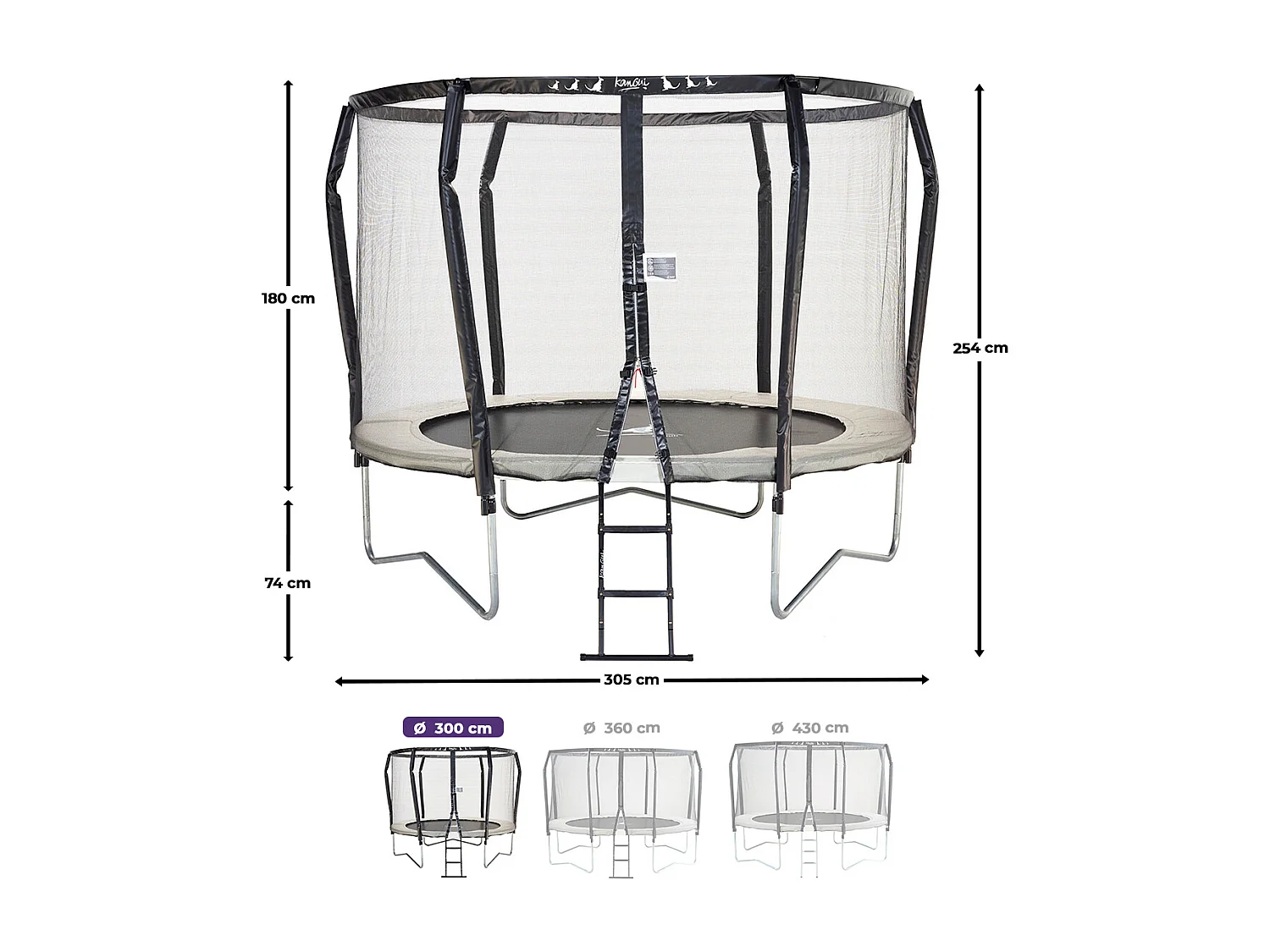 KANGUI Trampoline de jardin rond Ø300cm avec filet de sécurité + échelle - Fabrication européenne - Famili 300