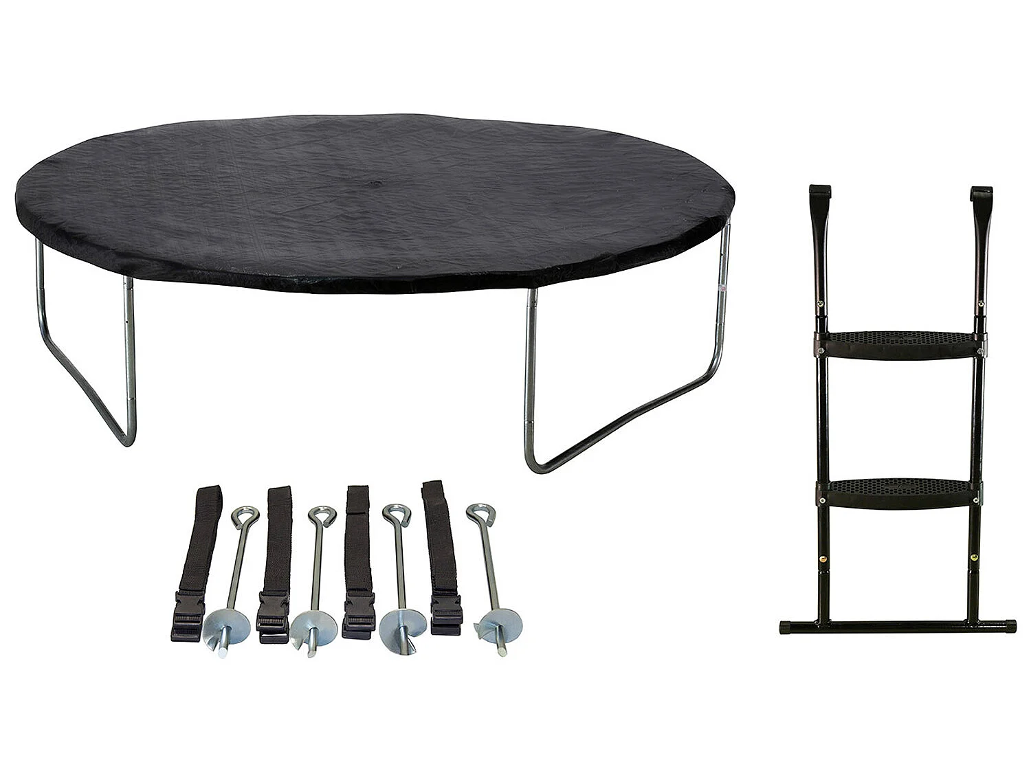 Kangui - Trampoline de jardin 305 cm + filet + échelle + bâche + kit d'ancrage  JUMPI Taupe/Vert