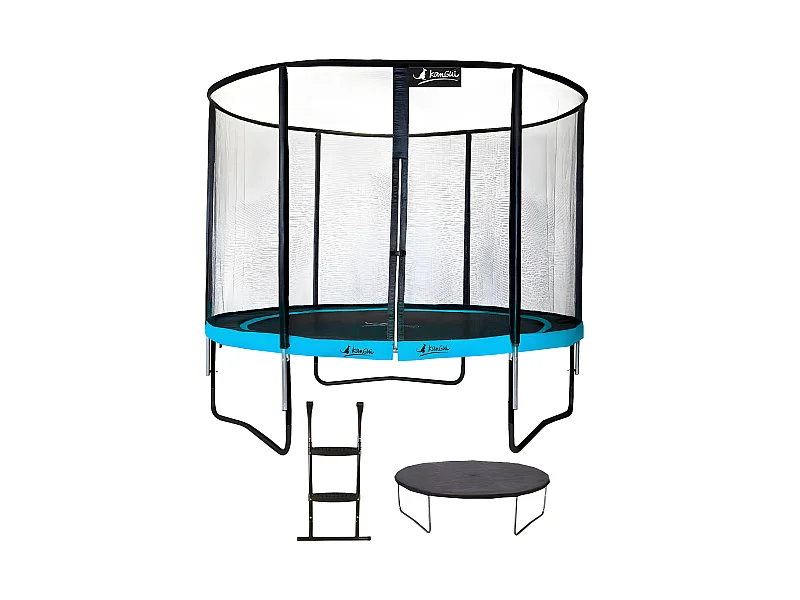 Kangui - Trampoline de jardin rond 305 cm + filet de sécurité + échelle + bâche de protection | PUNCHI Bleu 300