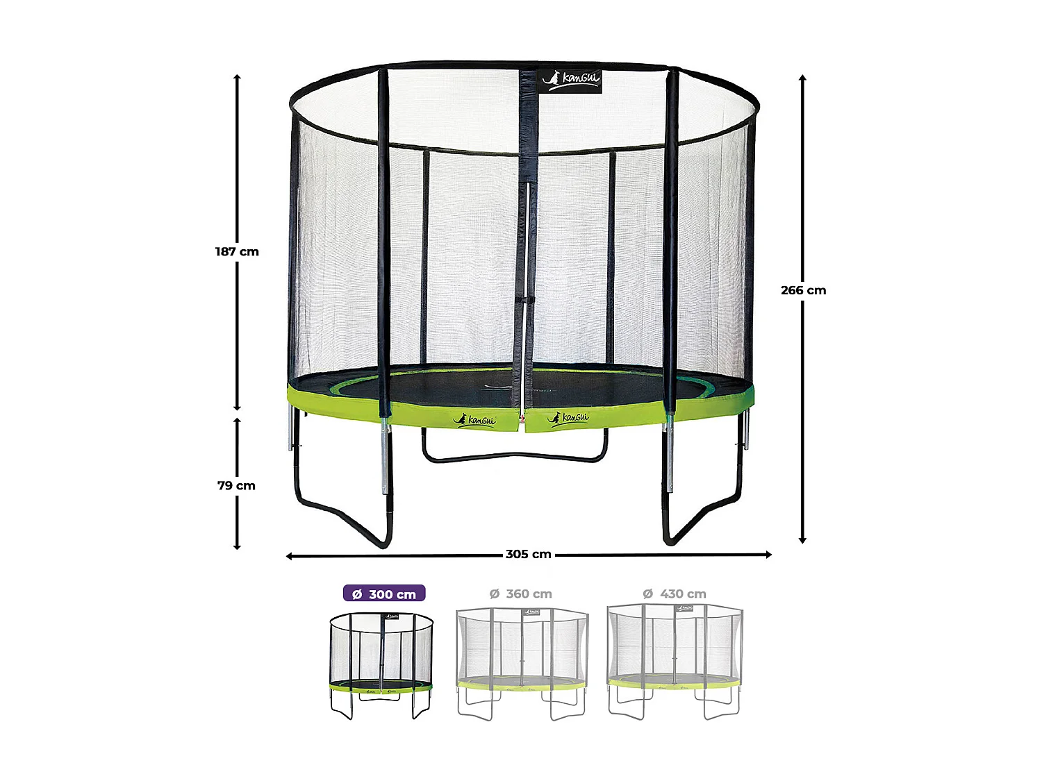 Kangui - Trampoline de jardin rond 305 cm + filet de sécurité | PUNCHI Vert 300