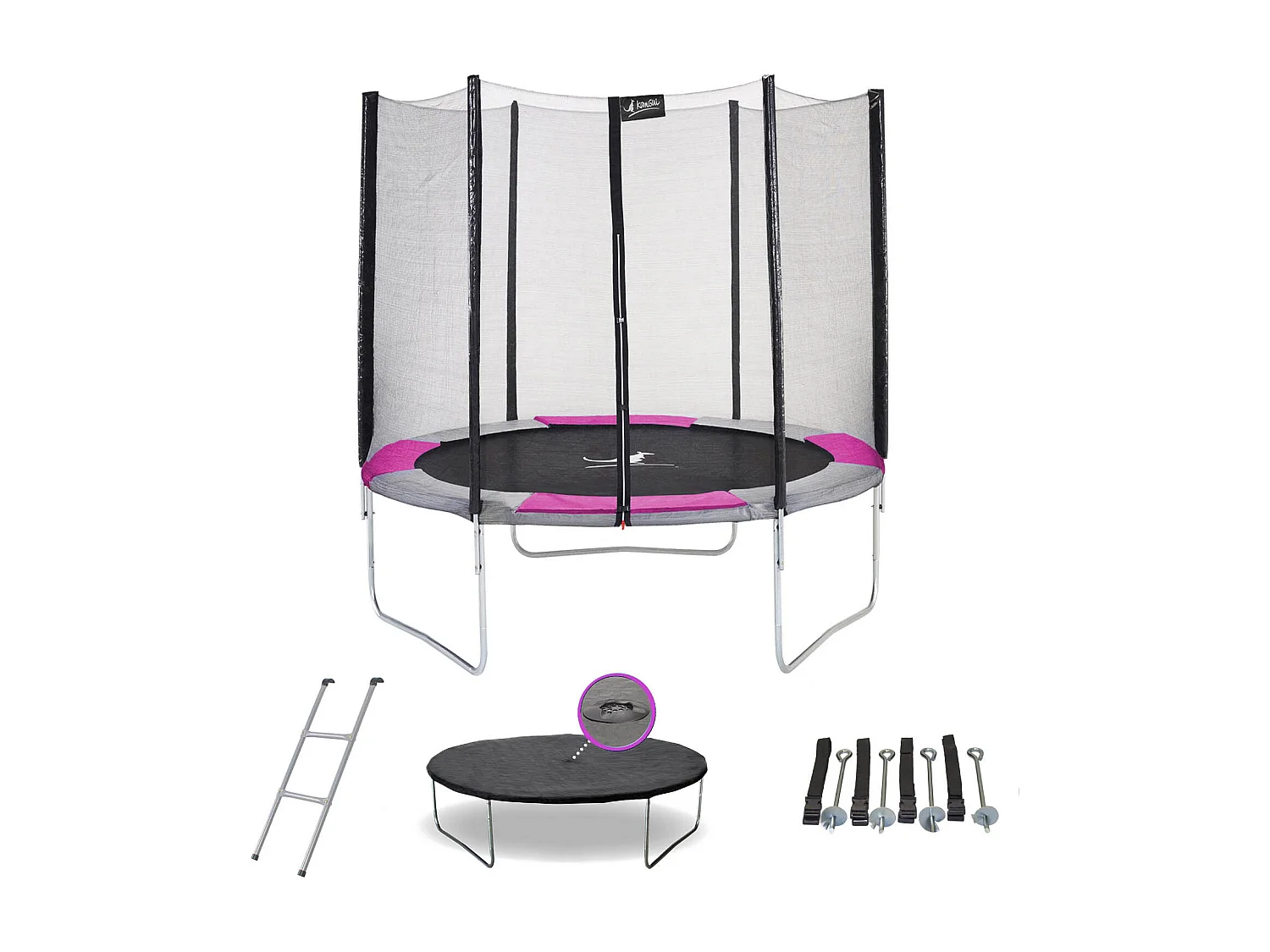 Kangui - Trampoline rond Ø250cm avec filet, échelle, bâche et kit d'ancrage - RALLI 250