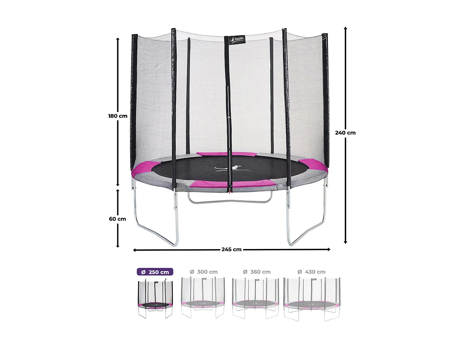 Kangui - Trampoline rond Ø250cm avec filet, échelle, bâche et kit d'ancrage - RALLI 250
