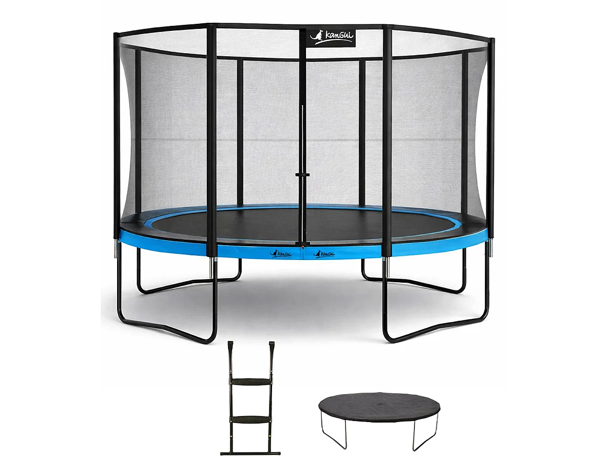 Kangui - Trampoline de jardin 365 cm + filet de sécurité + échelle + bâche de protection | PUNCHI Bleu 360