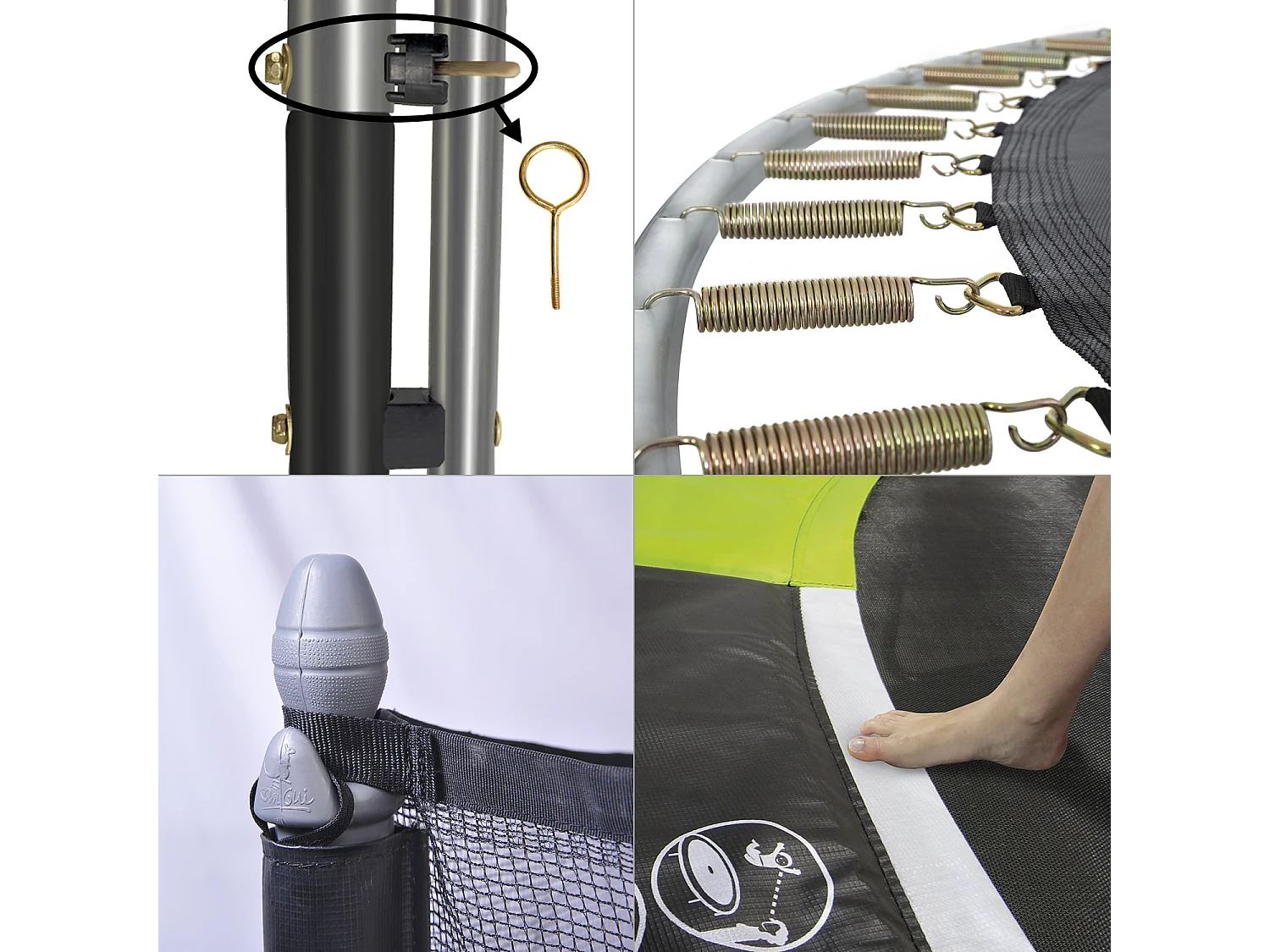 Kangui - Trampoline de jardin 305 cm + filet de sécurité + échelle + kit d'ancrage JUMPI Vert/Noir 300