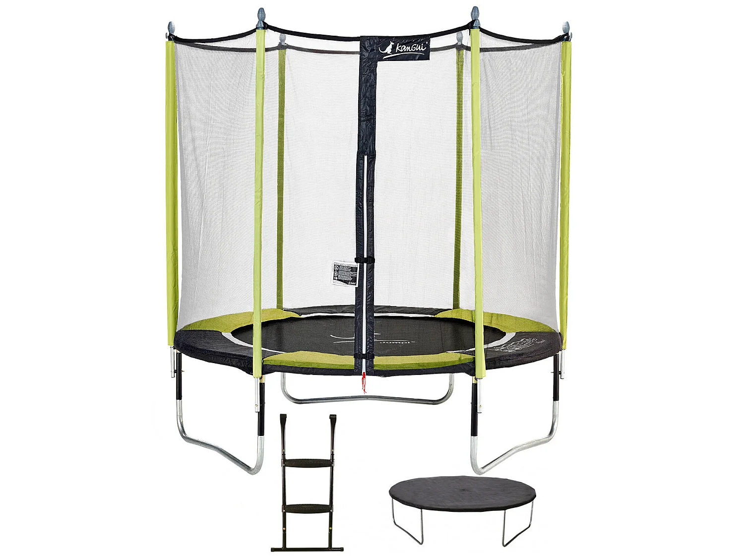 Kangui - Trampoline de jardin 244 cm + filet de sécurité + échelle + bâche de protection JUMPI Vert/Noir 250