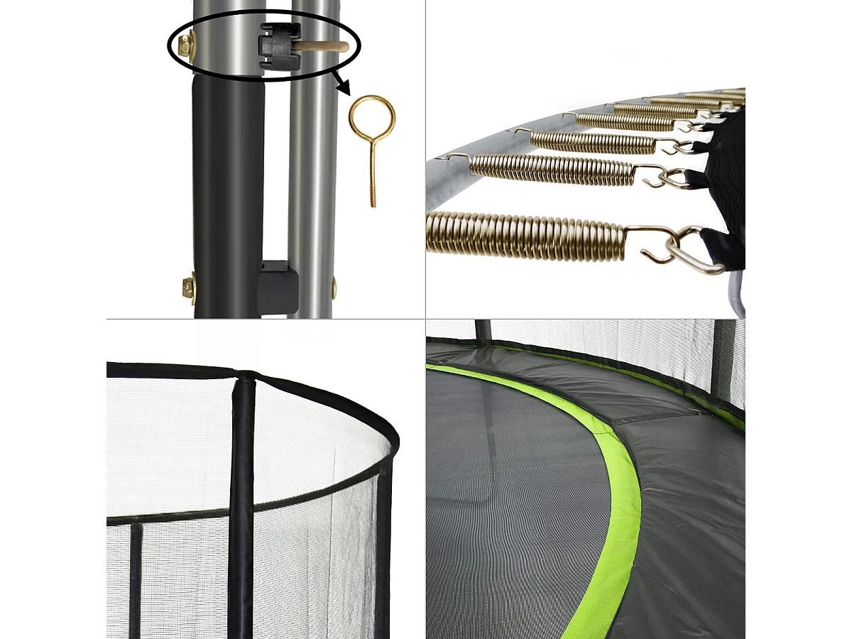 Kangui - Trampoline de jardin rond 430 cm + filet + échelle + bâche + kit ancrage | PUNCHI Vert 430