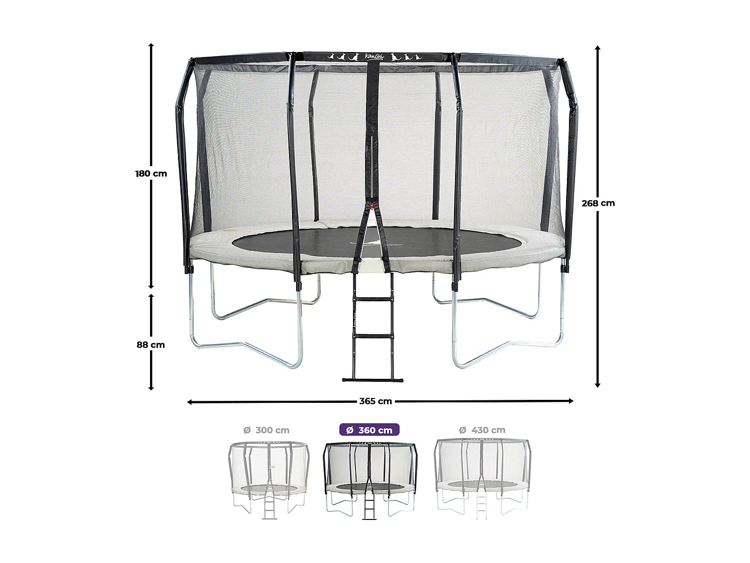 Kangui - Trampoline de jardin rond Ø360cm avec filet de sécurité + échelle - Fabrication européenne - Famili 360