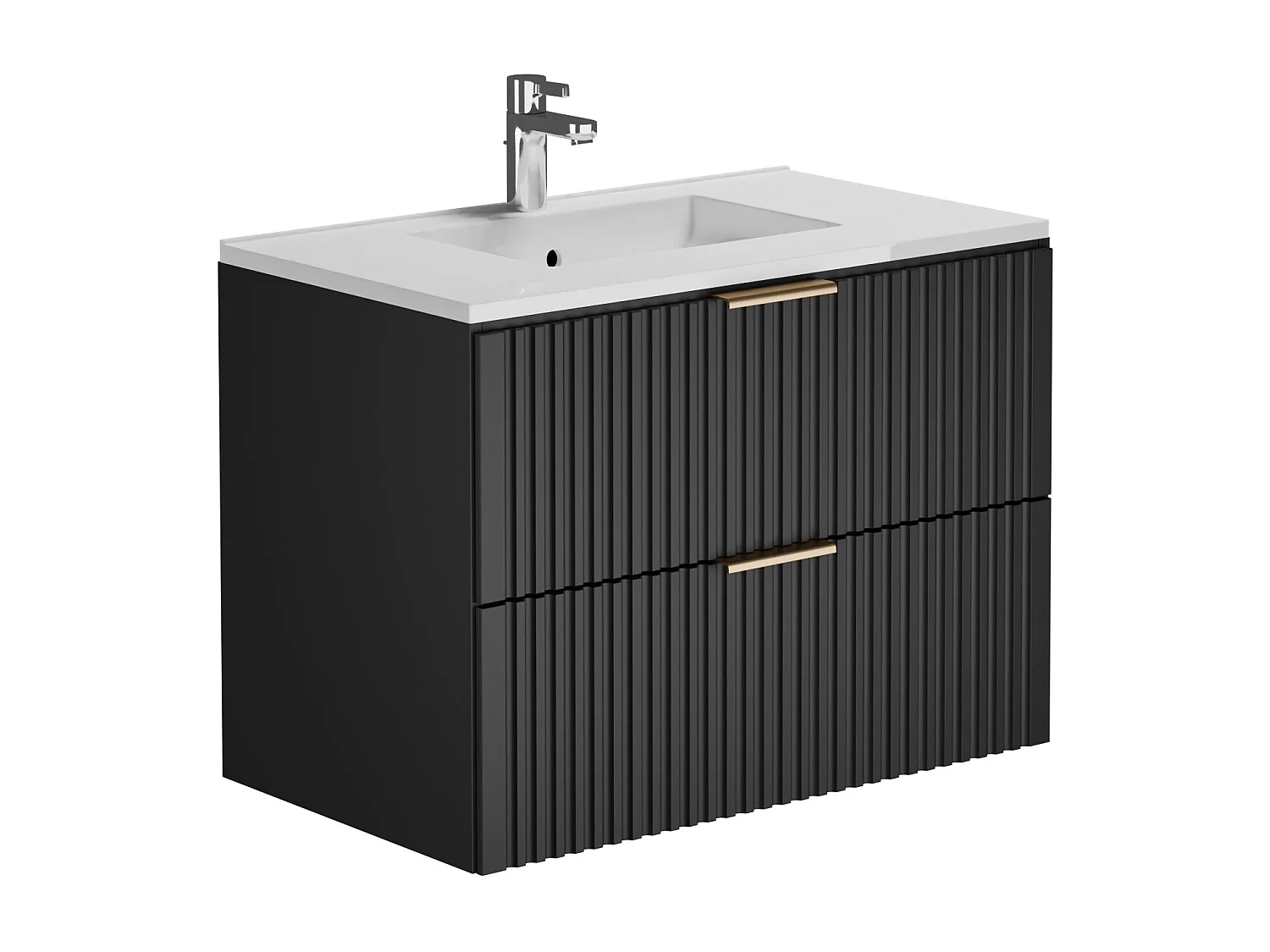Mobile per bagno sospeso con scanalature e lavabo da incasso e colonna 80 cm Nero - ZEVARA