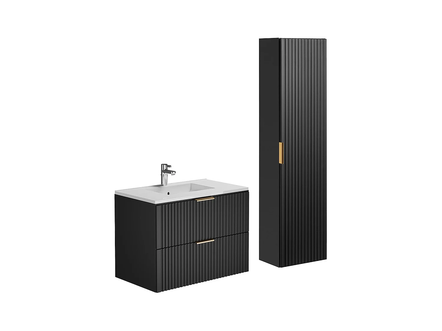 Mueble de baño suspendido con lavabo encastrado y armario - Negro - 80 cm - ZEVARA