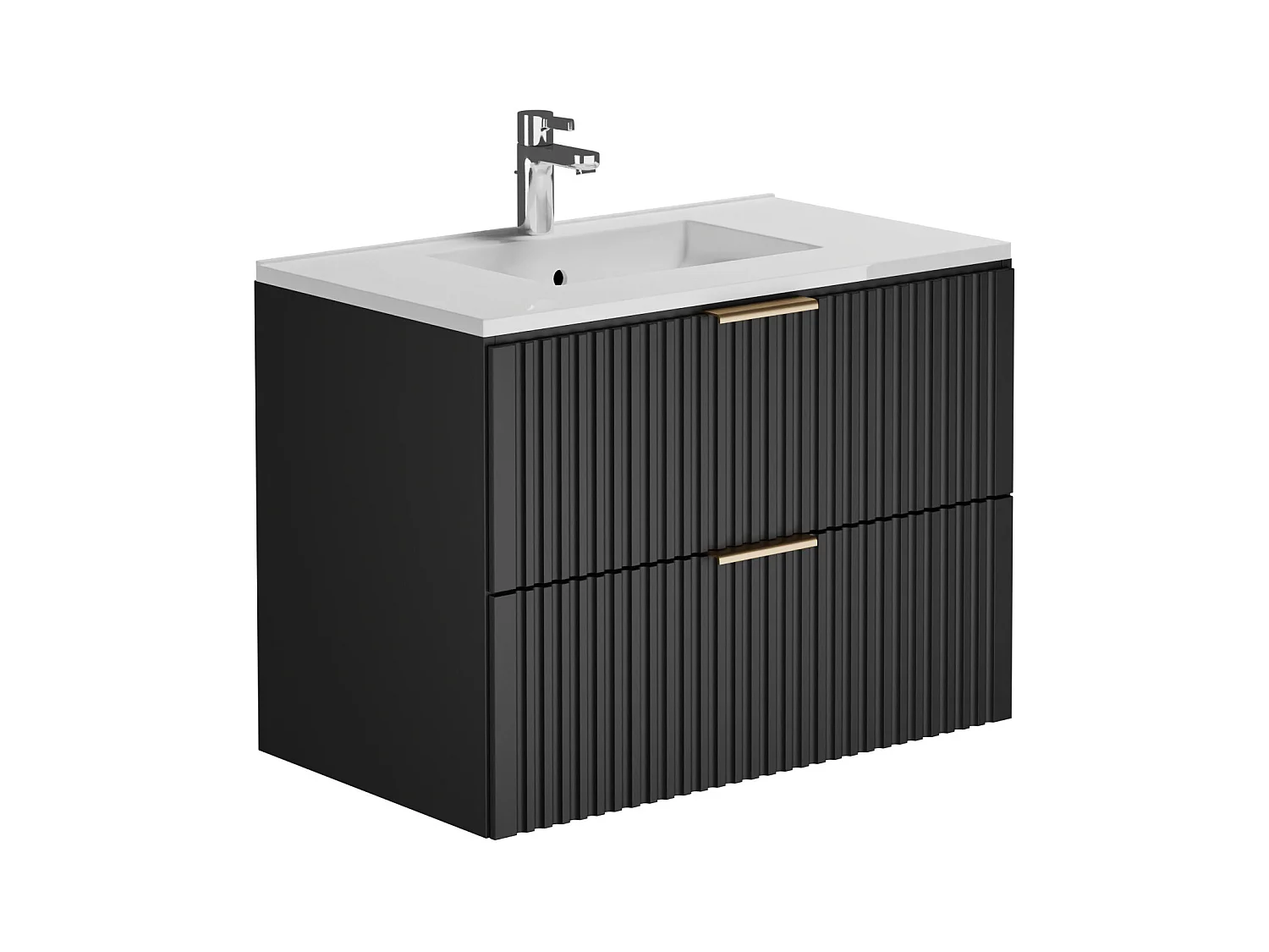 Mueble de baño suspendido con lavabo encastrado y armario - Negro - 80 cm - ZEVARA