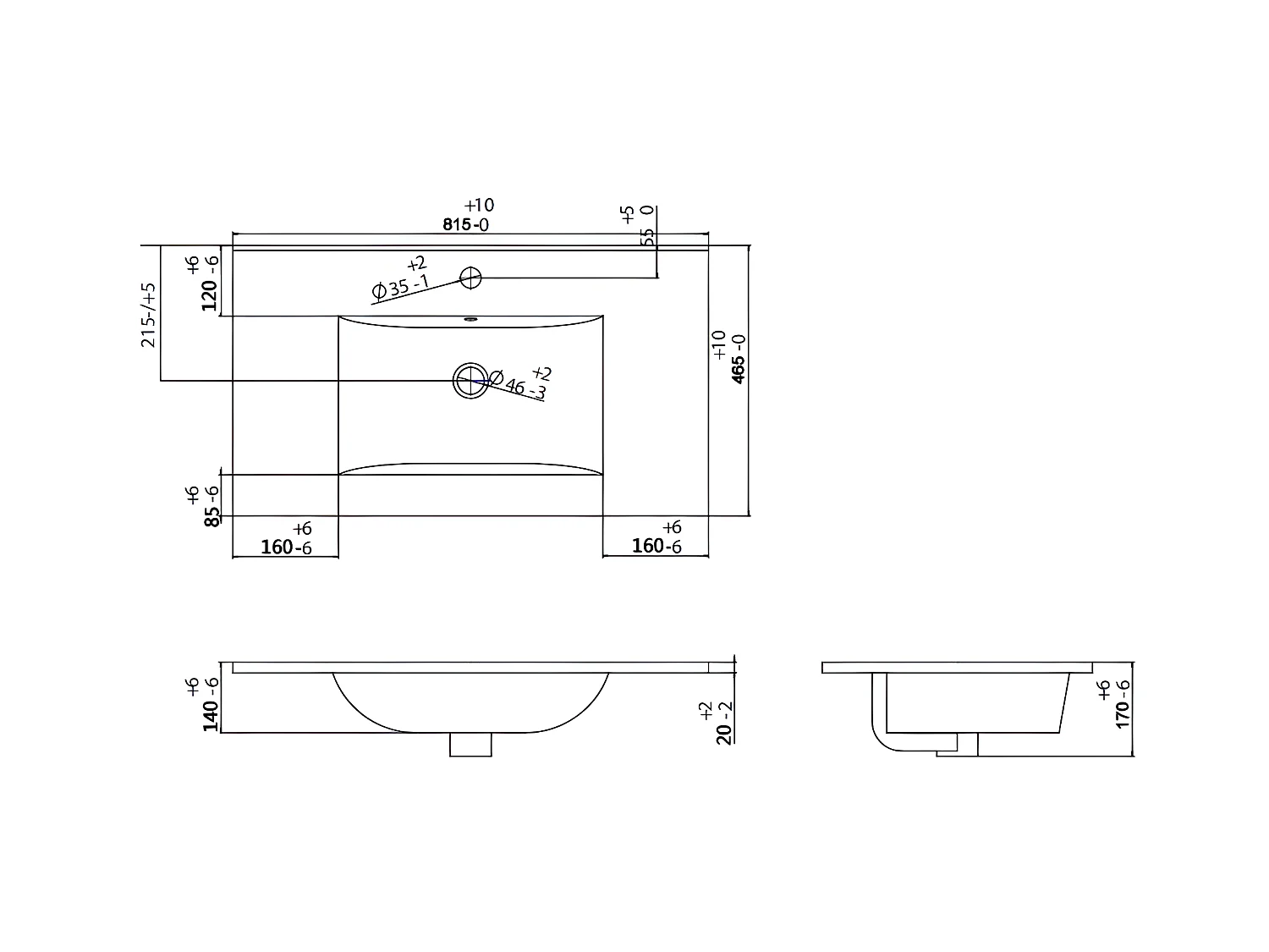 Mueble de baño suspendido con lavabo encastrado y armario - Negro - 80 cm - ZEVARA