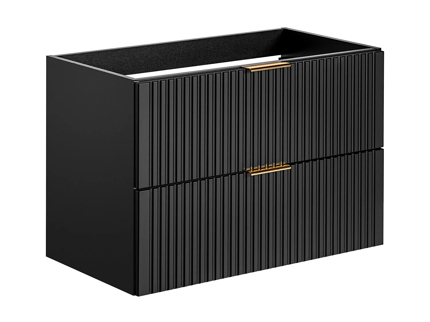 Waschbeckenunterschrank hängend mit Einbauwaschbecken & Badhochschrank - Streifenoptik - Schwarz - 80 cm - ZEVARA