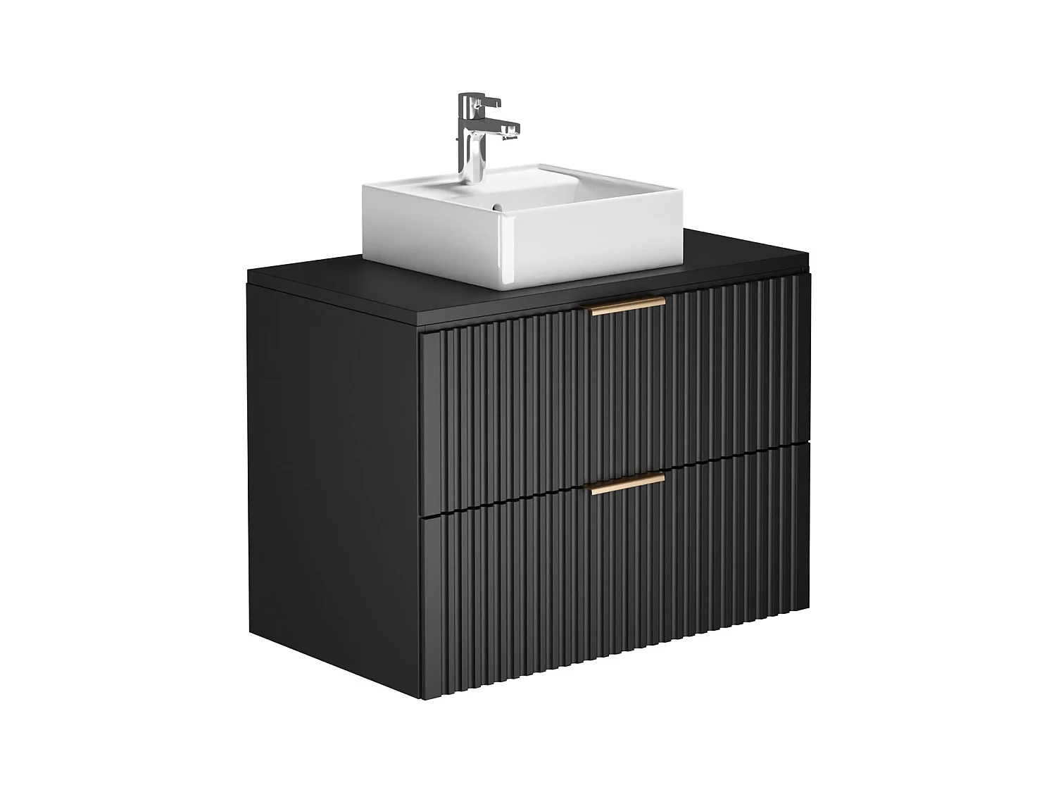Mueble de baño suspendido con lavabo sobre encimera y armario - Negro - 80 cm - ZEVARA