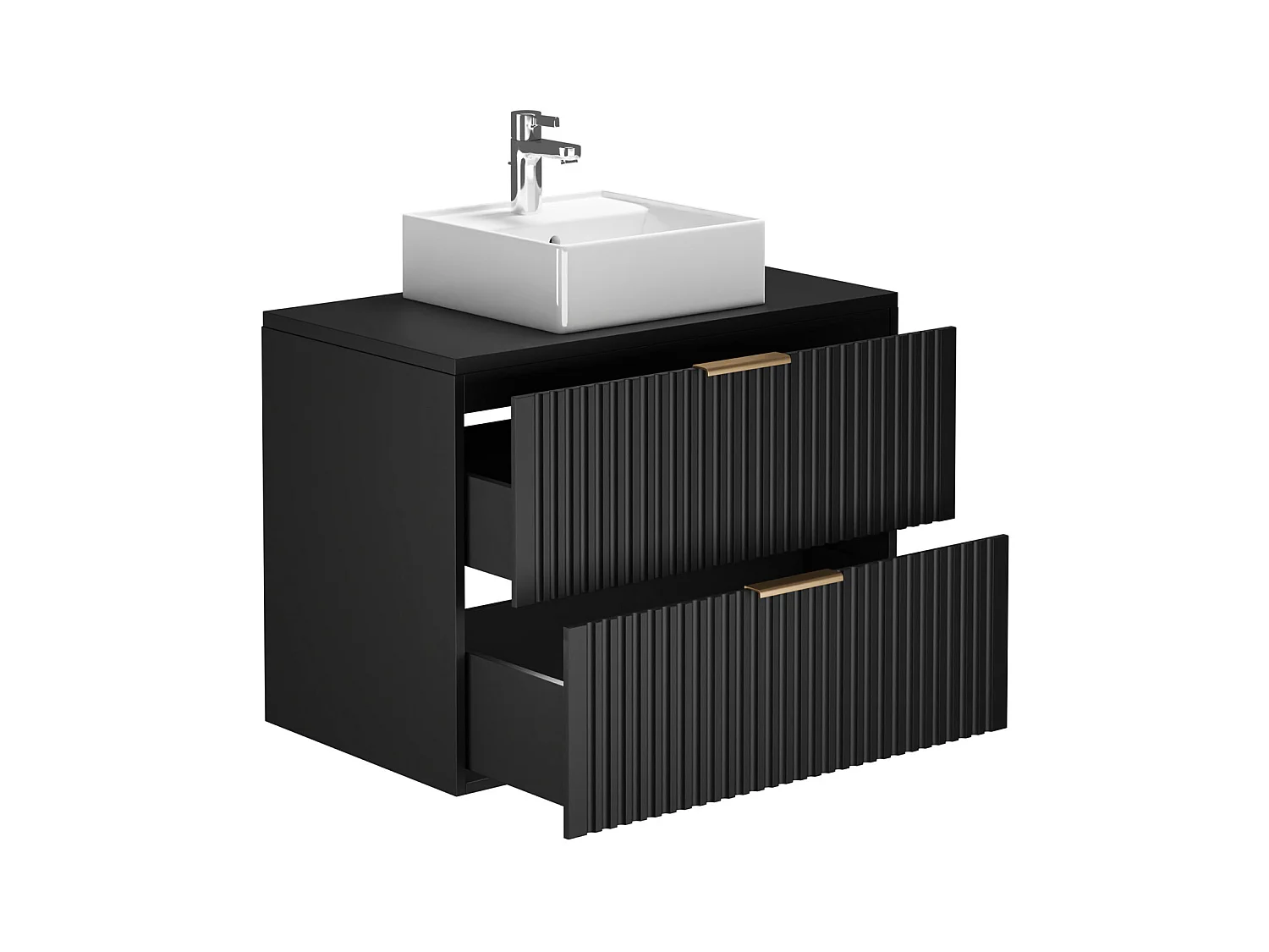 Mueble de baño suspendido con lavabo sobre encimera y armario - Negro - 80 cm - ZEVARA