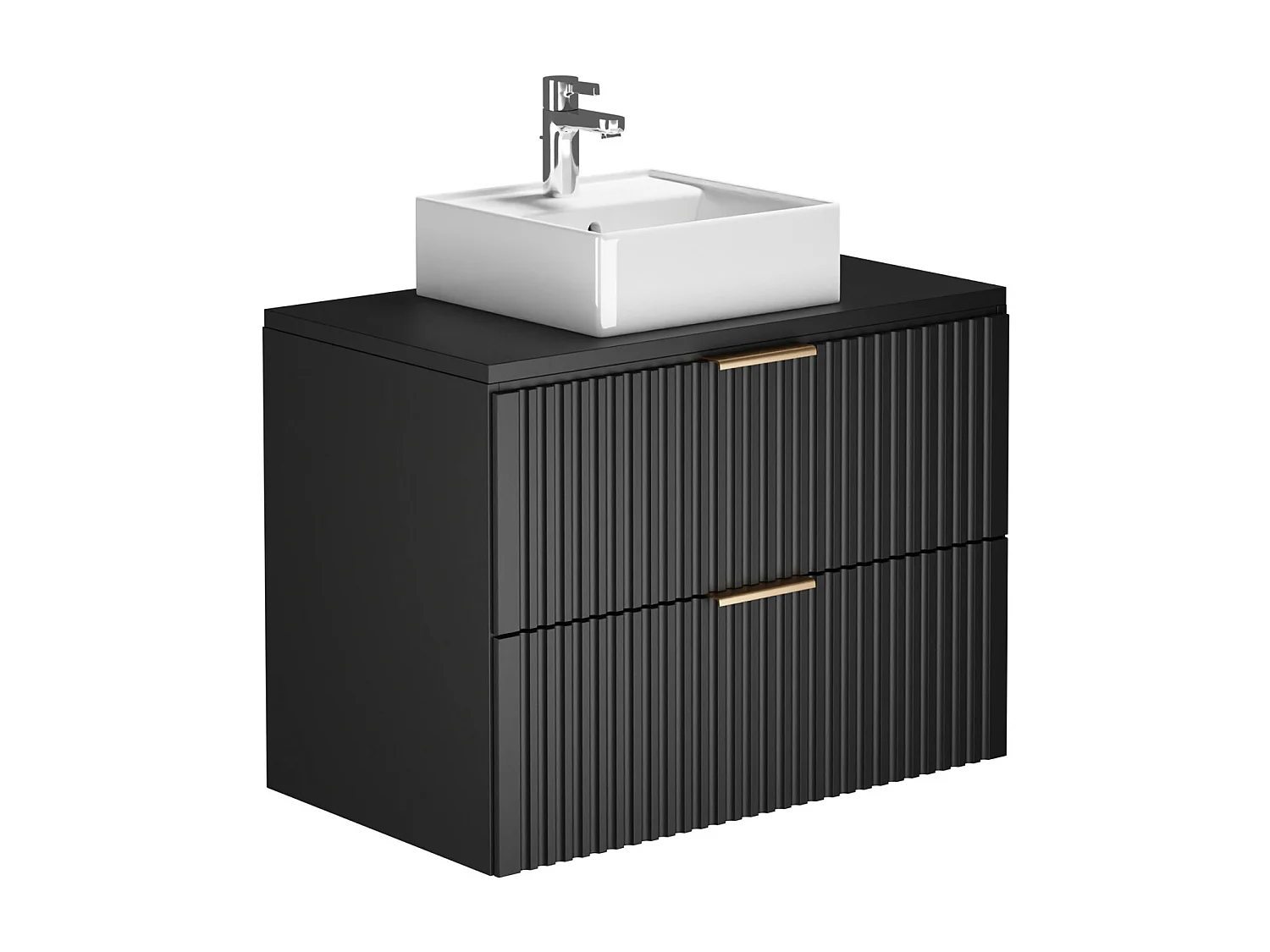 Mobile per bagno sospeso con scanalature e lavabo da appoggio e colonna 80 cm Nero - ZEVARA