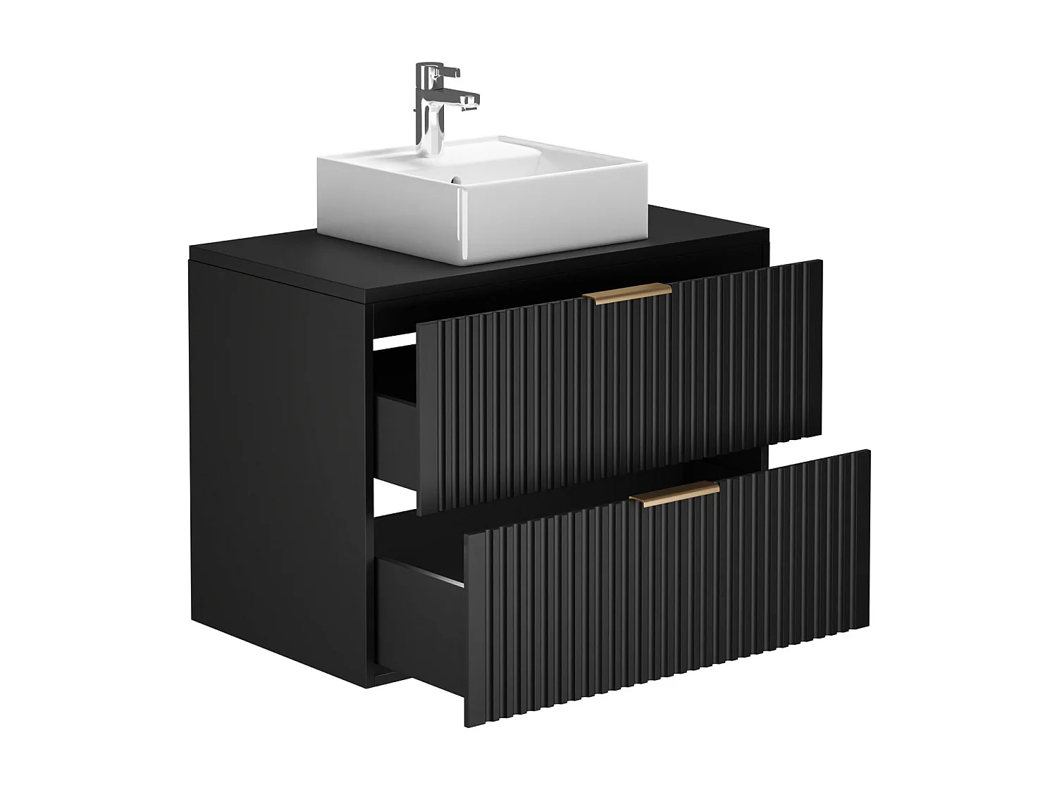 Mobile per bagno sospeso con scanalature e lavabo da appoggio e colonna 80 cm Nero - ZEVARA