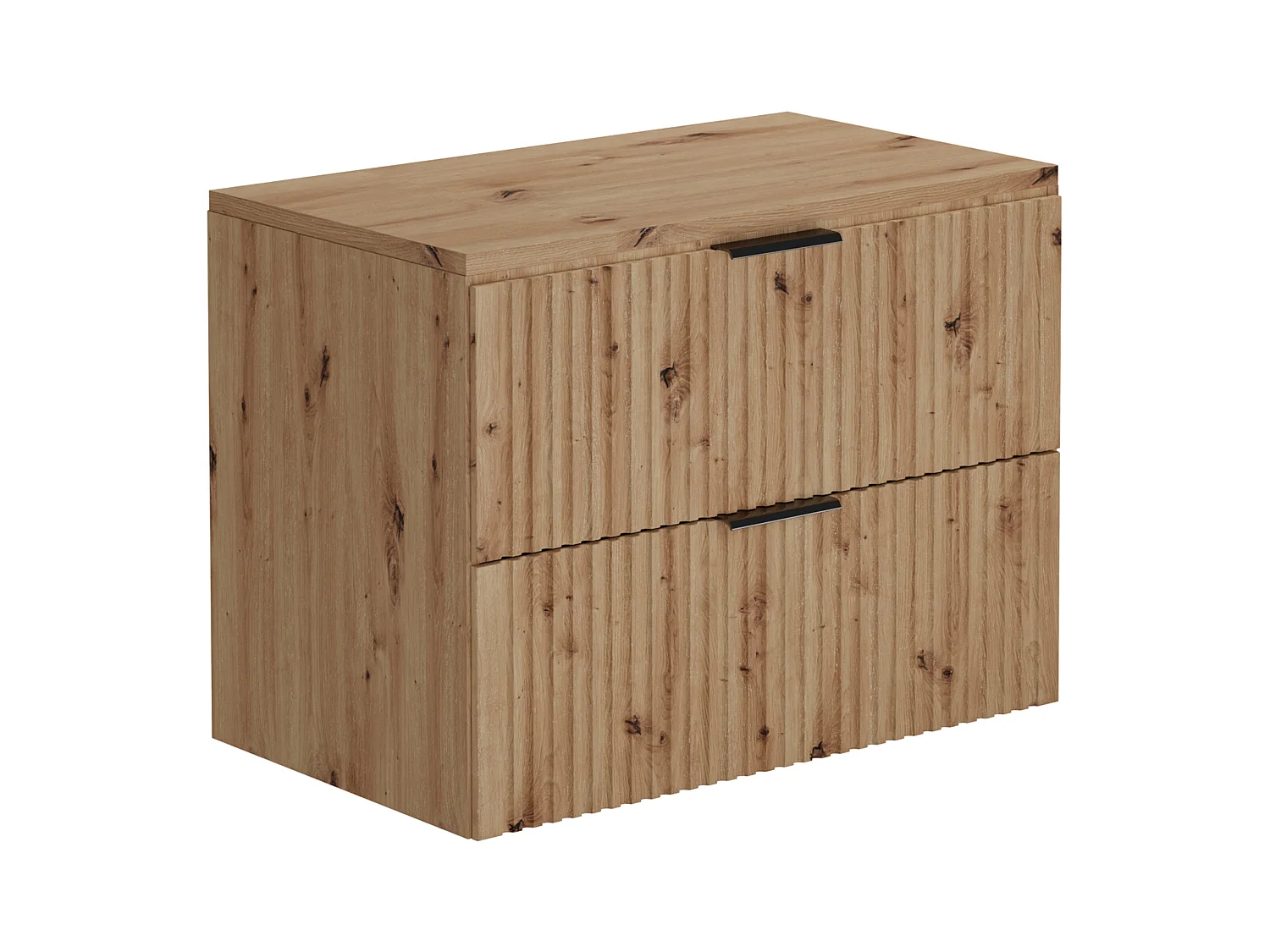 Geribbeld hangmeubelvoor badkamer met opzetwastafel - Licht naturel - 80 cm - ZEVARA