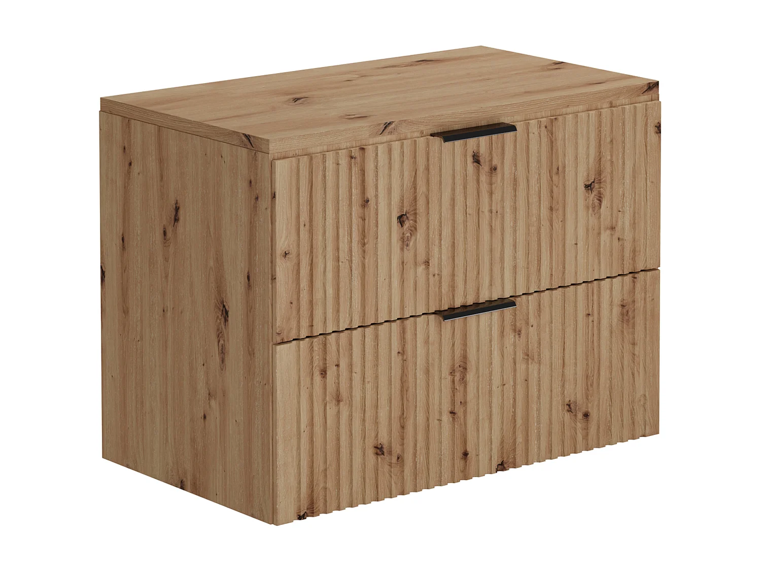 Mobile per bagno sospeso con scanalature e lavabo da appoggio Naturale chiaro 80 cm  - ZEVARA