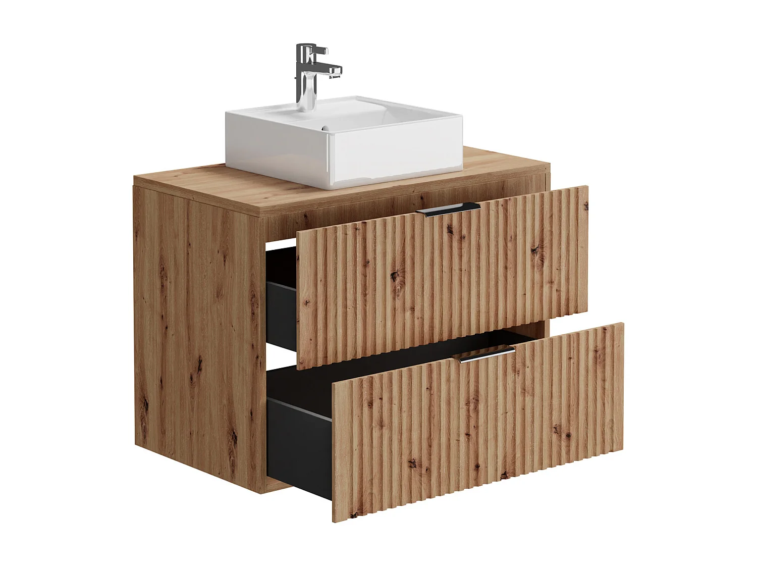 Mobile per bagno sospeso con scanalature e lavabo da appoggio Naturale chiaro 80 cm  - ZEVARA