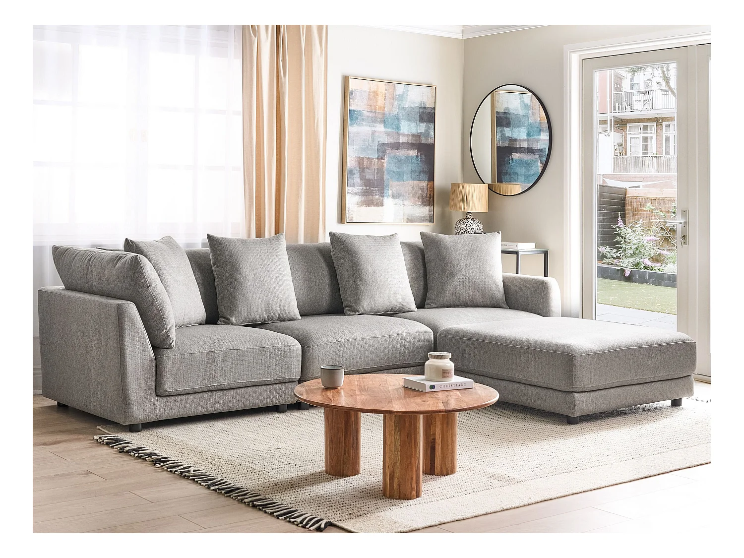 Sofa SIGTUNA Stoff Hellgrau mit Ottomane 3-Sitzer