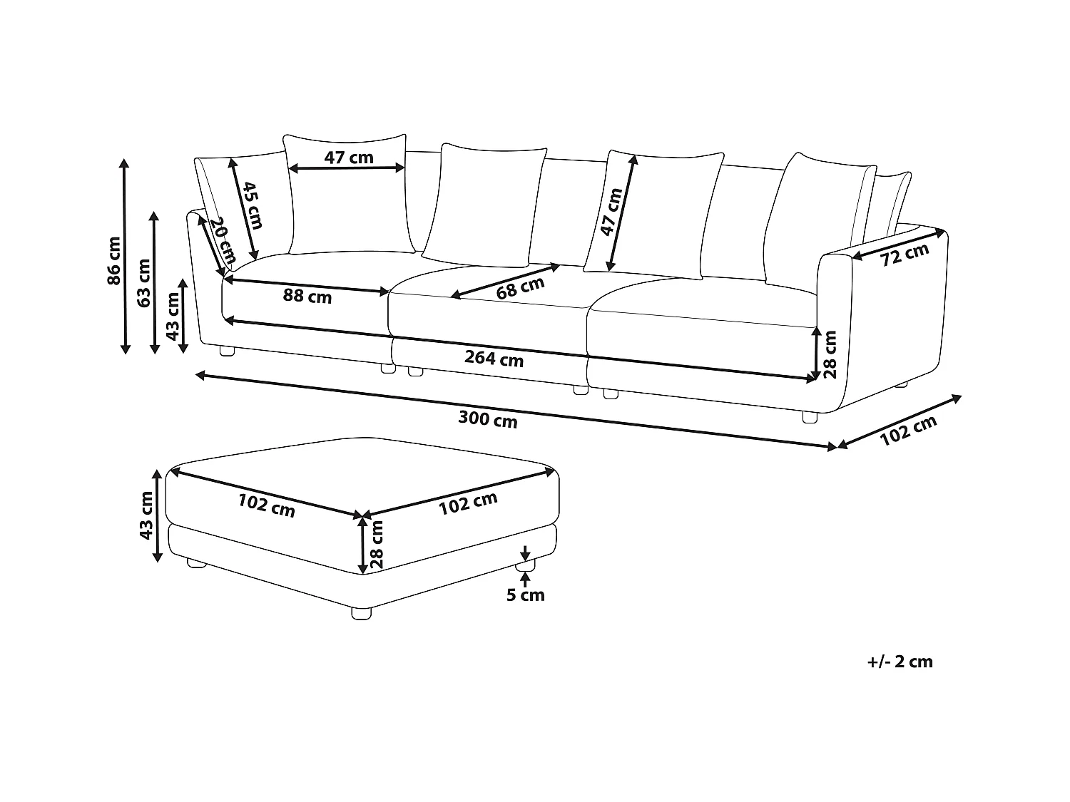 Canapé 3 places SIGTUNA Tissu Beige avec ottoman