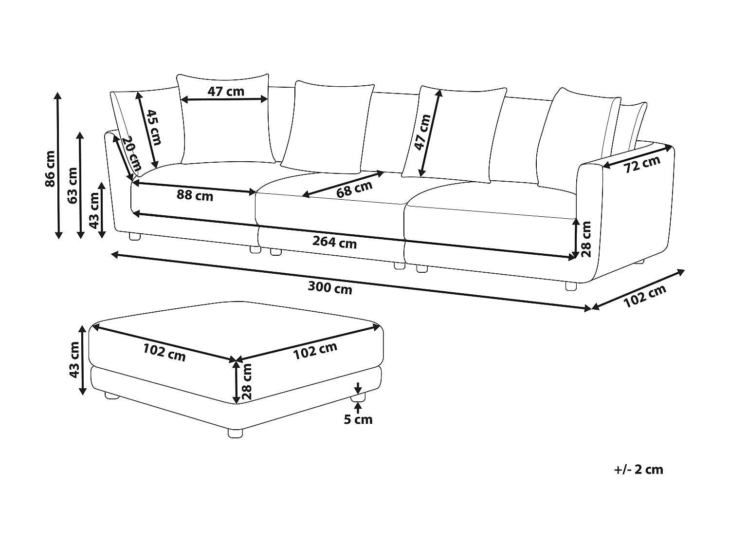 Canapé 3 places SIGTUNA Tissu Beige avec ottoman