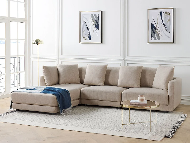 Canapé 3 places SIGTUNA Tissu Beige avec ottoman