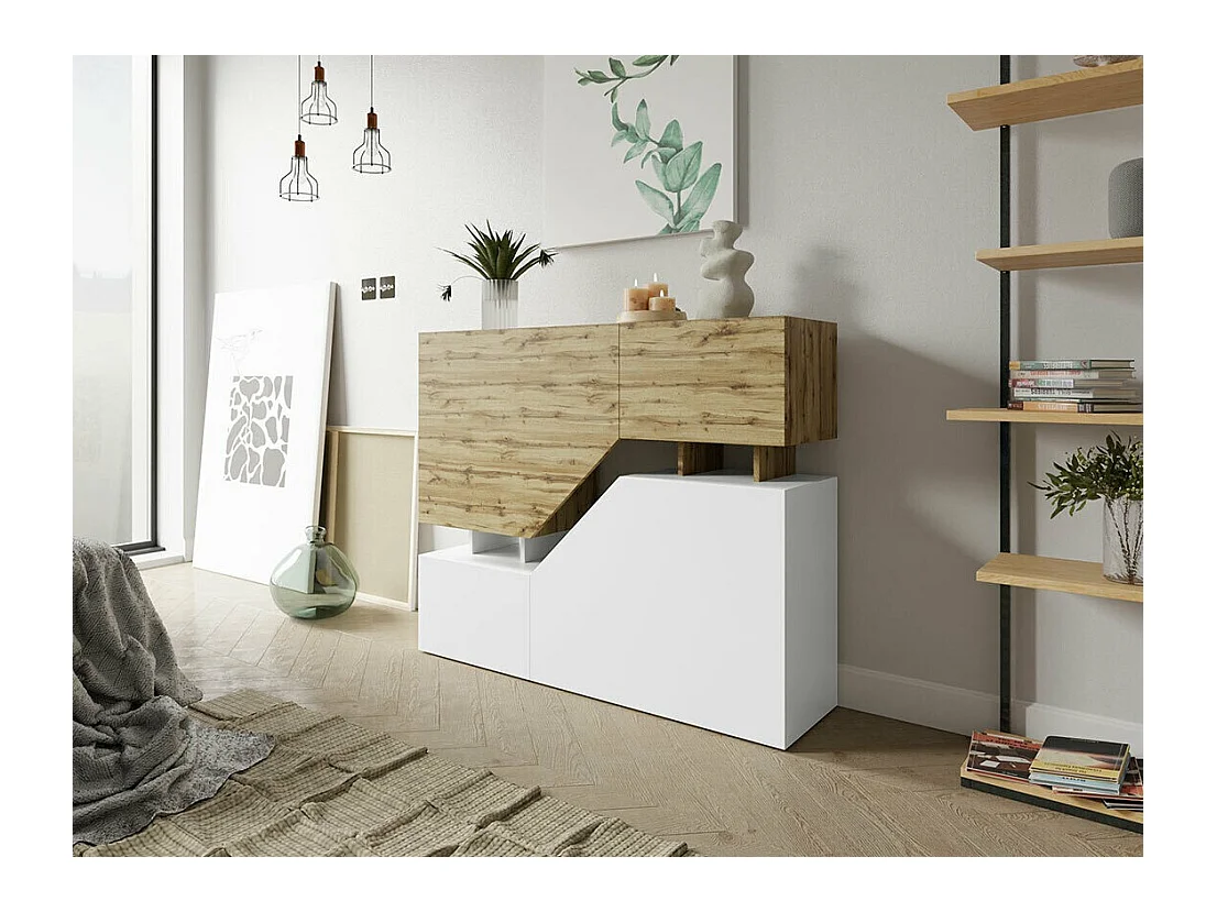 Buffet Comfivo Daldune 101, Chêne wotan|Blanc, 100x120cm, Le nombre de portes: 435cm