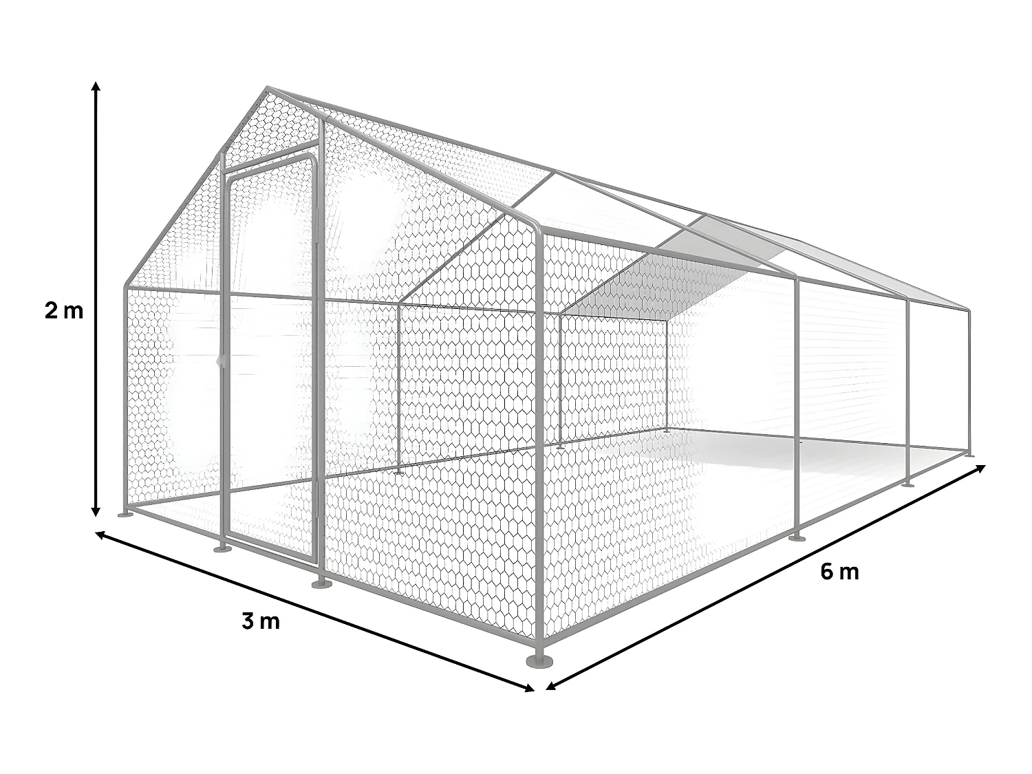 Galinheiro de 18m² em aço galvanizado com cobertura impermeável e porta com fechadura